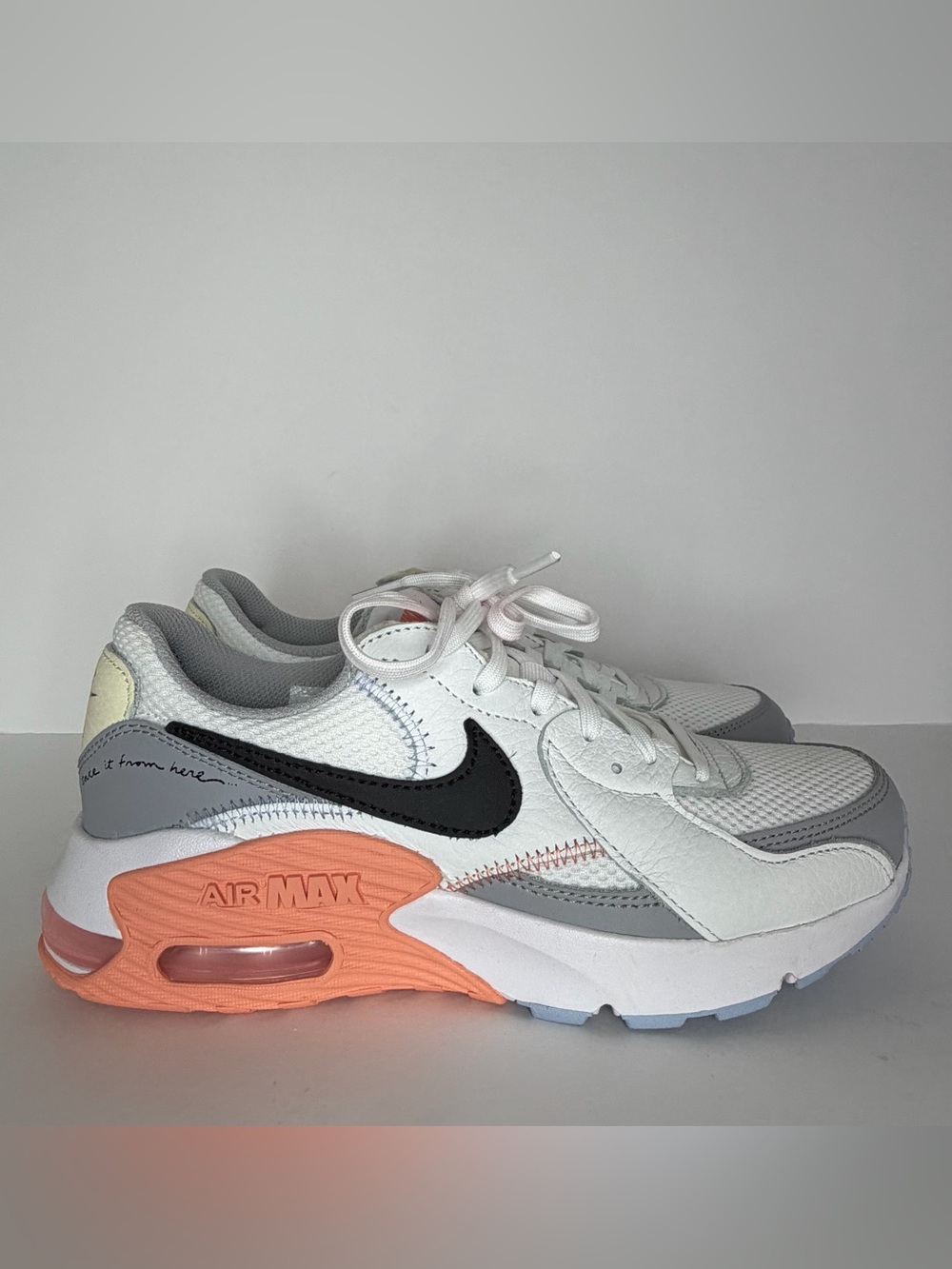 Nike Max Excee White Grey Black with Coral Accent